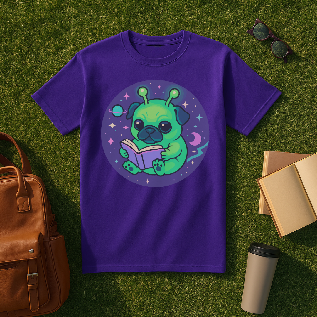 Bookish Alien Pug T-Shirt